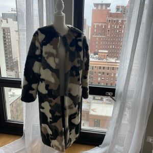 Faux Mink Fur Camo Print Coat
